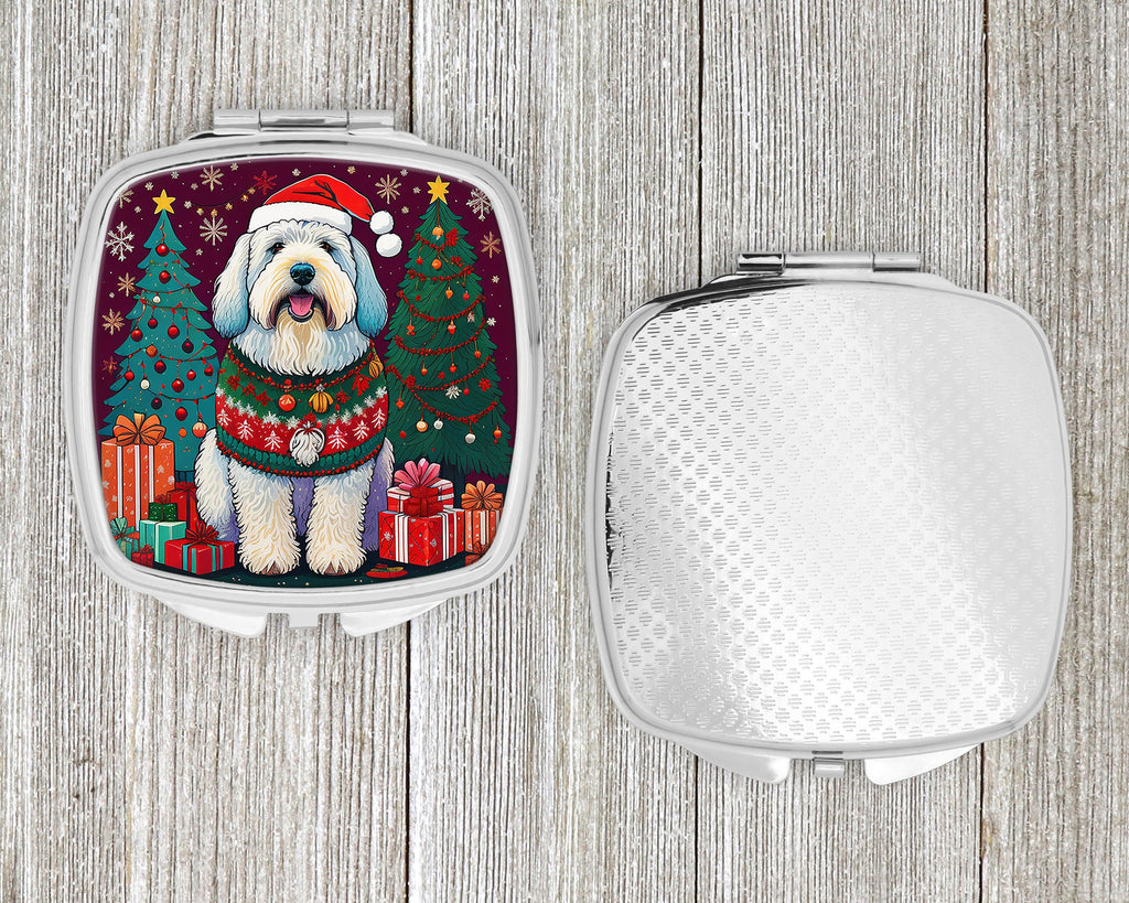 Old English Sheepdog Christmas Compact Mirror Decorative Travel Makeup Mirror for Women Girls Gifts Pocket Makeup Mirror Folding Handheld