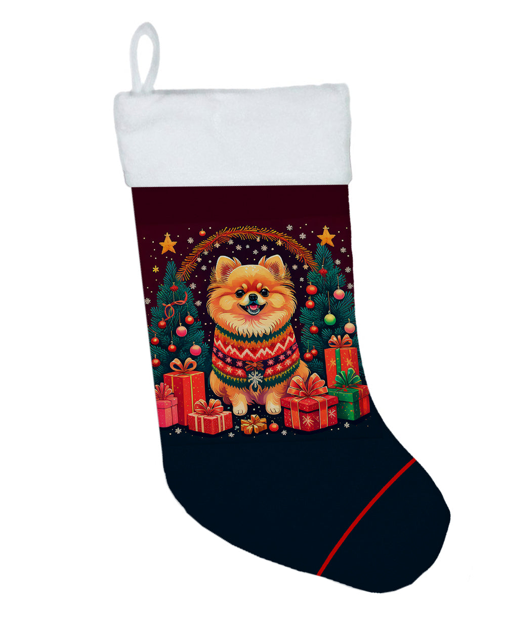 Pomeranian Christmas Holiday Stocking Double-Sided Print, Polyester Suede,11x18, Made in USA