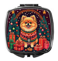 Pomeranian Christmas Compact Mirror Decorative Travel Makeup Mirror for Women Girls Gifts Pocket Makeup Mirror Folding Handheld