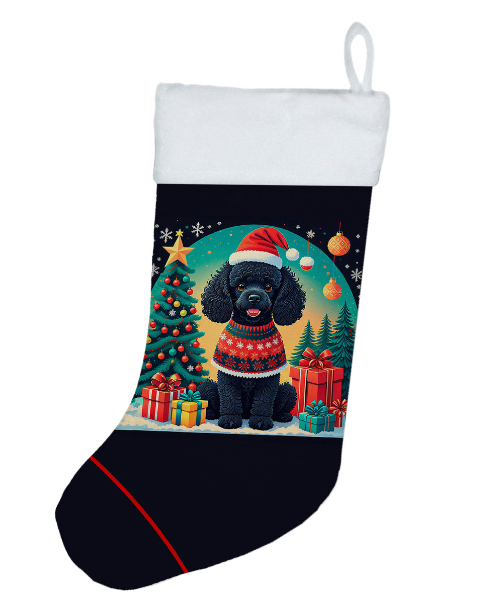 Black Toy Poodle Christmas Holiday Stocking Double-Sided Print, Polyester Suede,11x18, Made in USA
