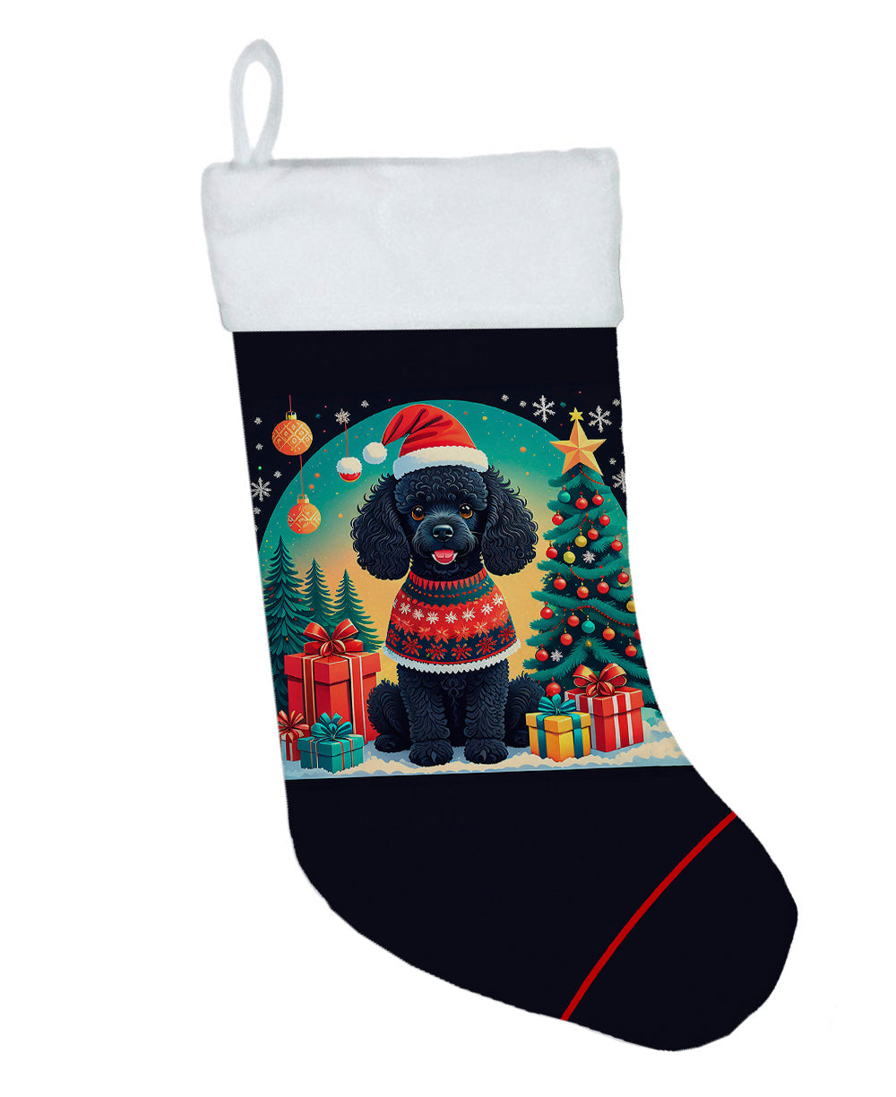 Black Toy Poodle Christmas Holiday Stocking Double-Sided Print, Polyester Suede,11x18, Made in USA
