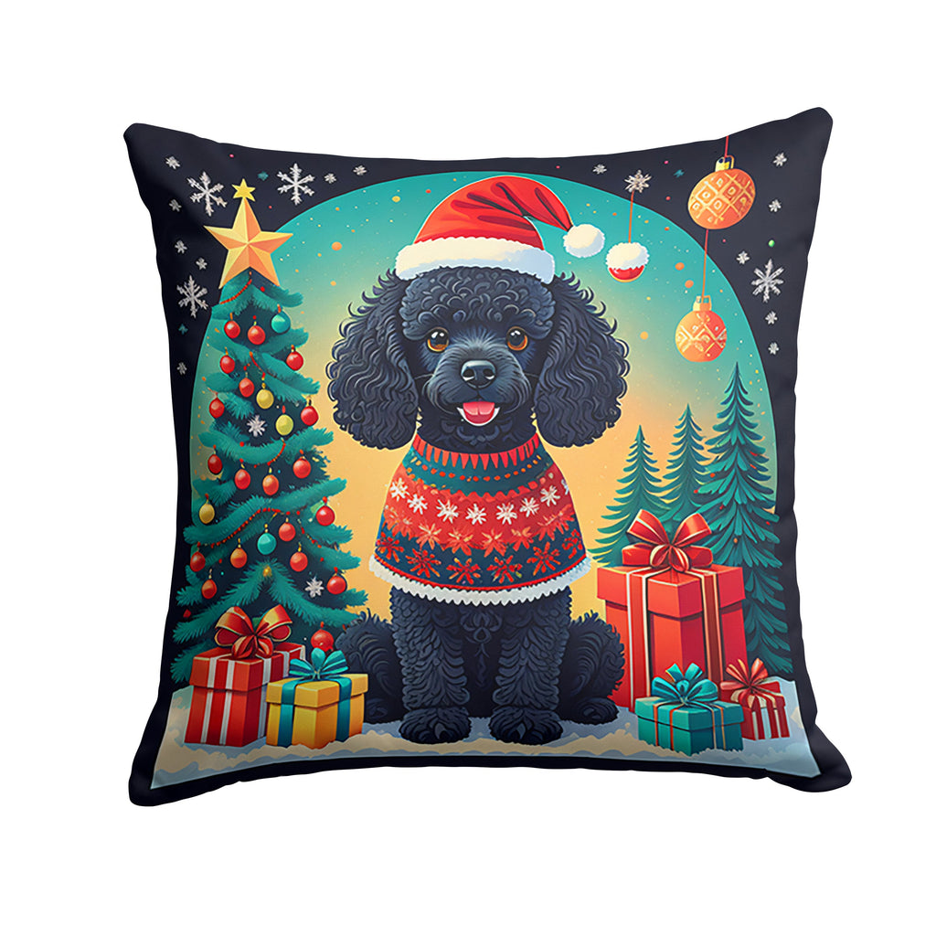 Black Toy Poodle Christmas Decorative Throw Pillow 14x14 Indoor Outdoor Accent Cushion, Fabric Cover with Insert for Sofa, Bed, Porch & Living Room