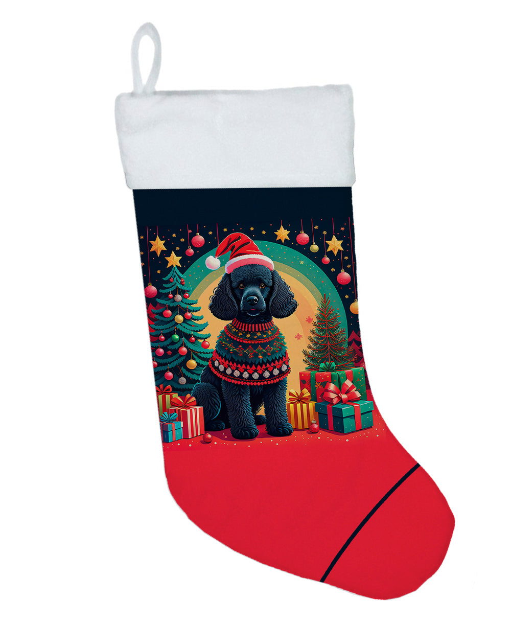 Black  Poodle Christmas Holiday Stocking Double-Sided Print, Polyester Suede,11x18, Made in USA