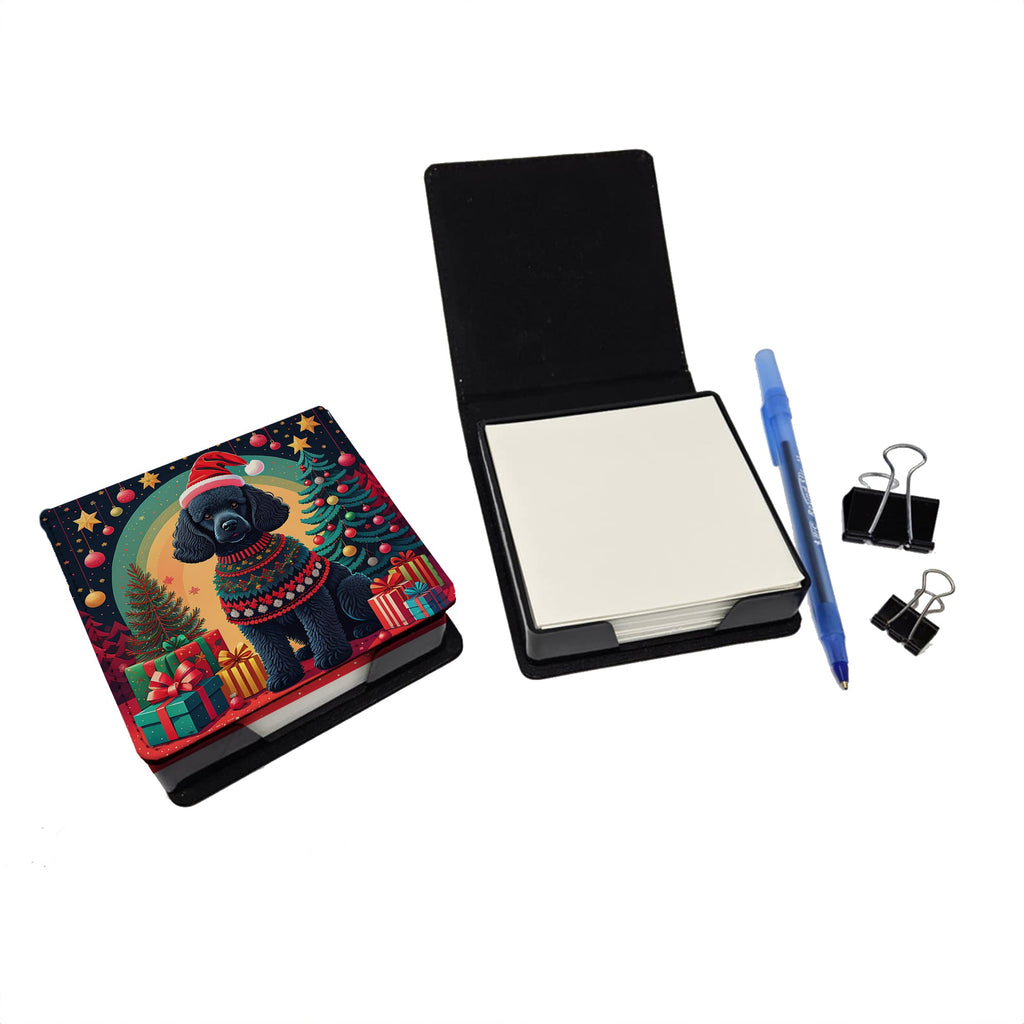 Black  Poodle Christmas PU Leather Note Paper Holder with Artist-Designed Cover, Desk Accessory, Office Gift