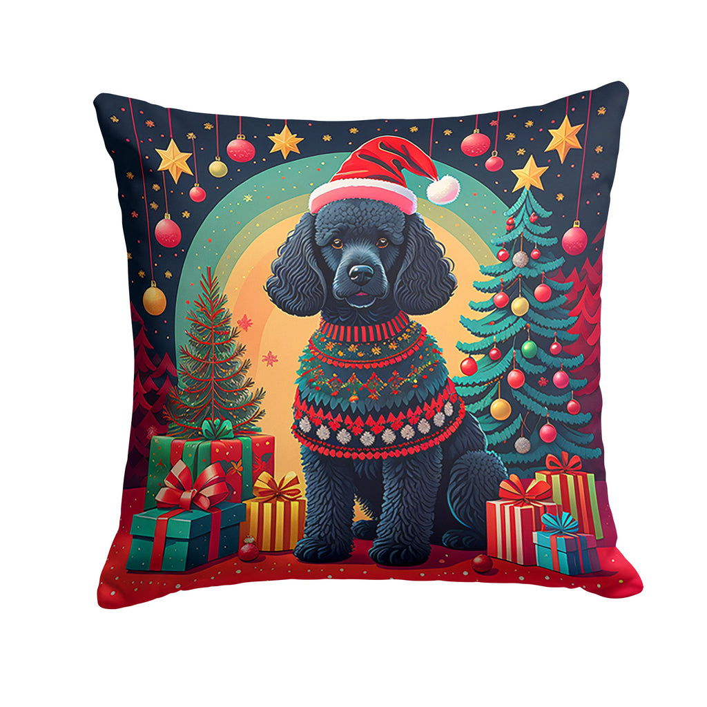 Black  Poodle Christmas Decorative Throw Pillow 18x18 Indoor Outdoor Accent Cushion, Fabric Cover with Insert for Sofa, Bed, Porch & Living Room