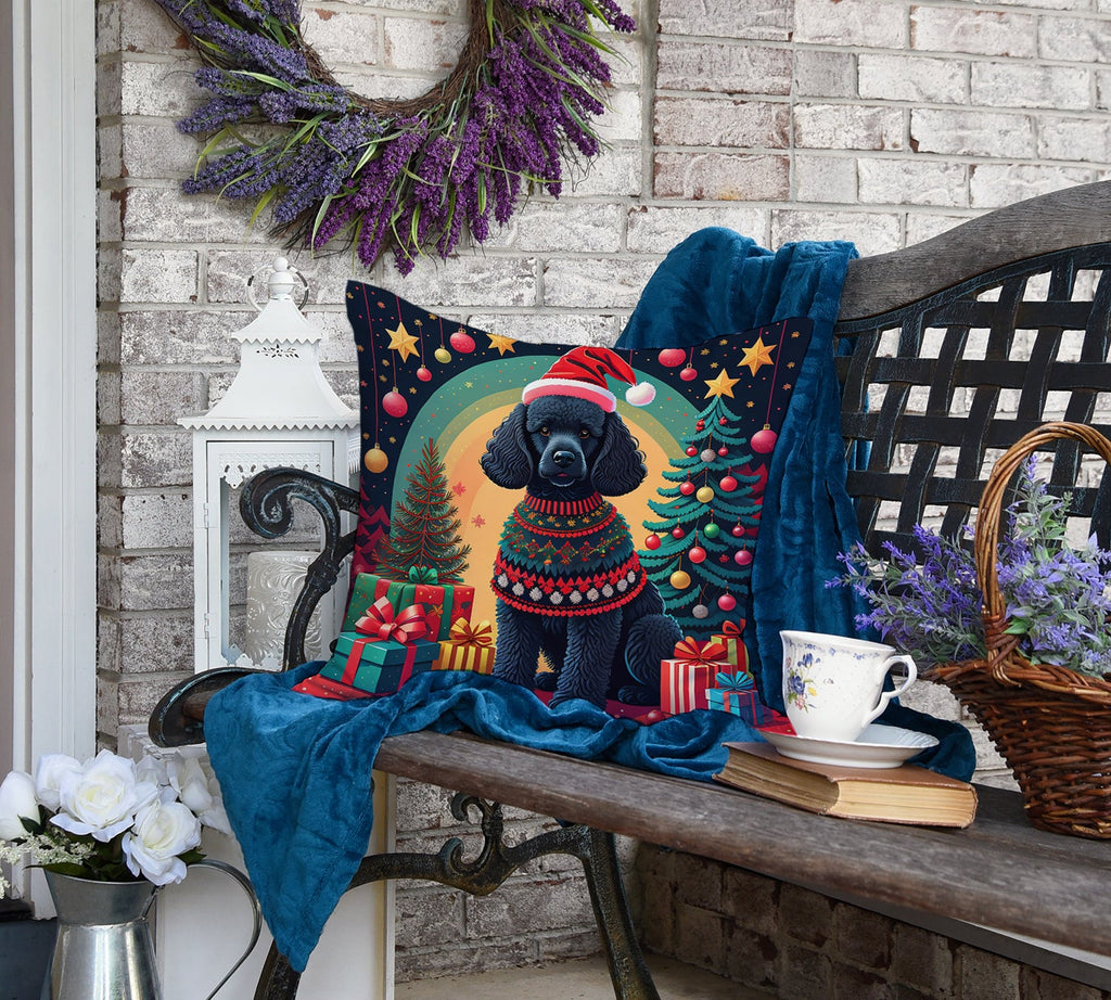 Black  Poodle Christmas Decorative Throw Pillow 18x18 Indoor Outdoor Accent Cushion, Fabric Cover with Insert for Sofa, Bed, Porch & Living Room