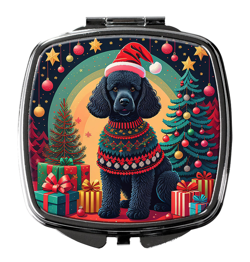 Black  Poodle Christmas Compact Mirror Decorative Travel Makeup Mirror for Women Girls Gifts Pocket Makeup Mirror Folding Handheld