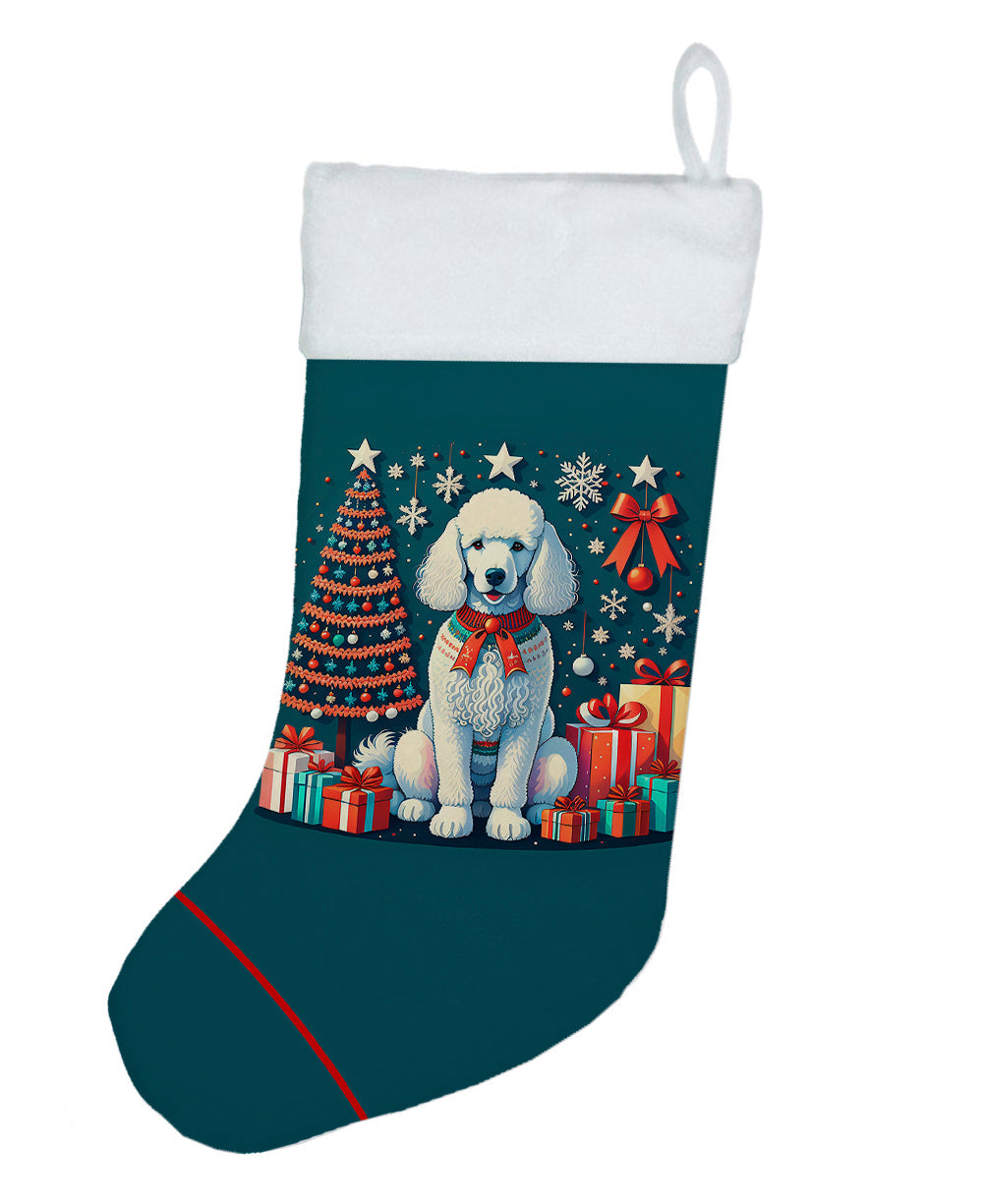 White Poodle Christmas Holiday Stocking Double-Sided Print, Polyester Suede,11x18, Made in USA