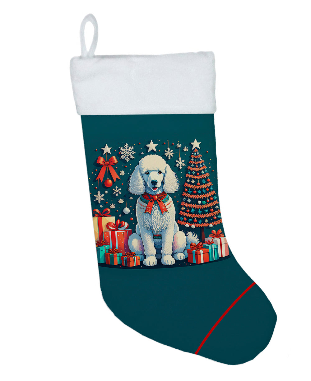 White Poodle Christmas Holiday Stocking Double-Sided Print, Polyester Suede,11x18, Made in USA
