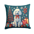 White Poodle Christmas Decorative Throw Pillow 14x14 Indoor Outdoor Accent Cushion, Fabric Cover with Insert for Sofa, Bed, Porch & Living Room