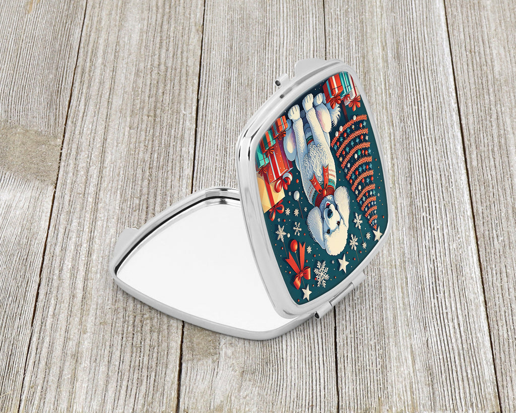 White Poodle Christmas Compact Mirror Decorative Travel Makeup Mirror for Women Girls Gifts Pocket Makeup Mirror Folding Handheld