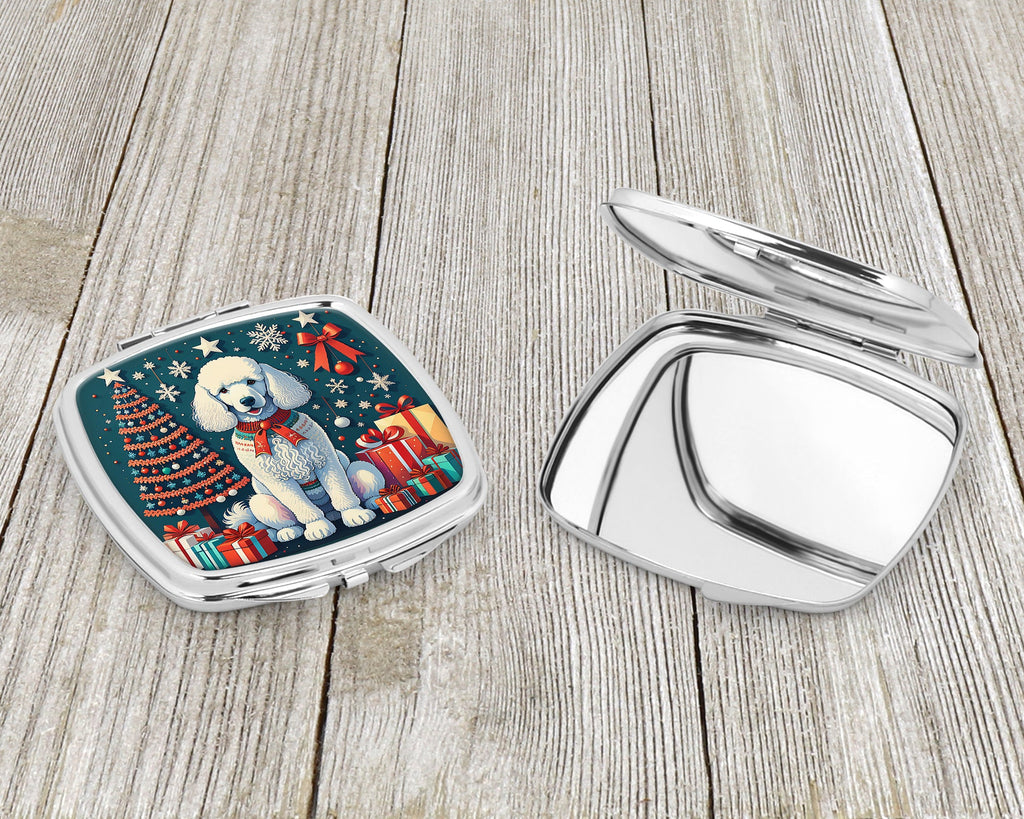 White Poodle Christmas Compact Mirror Decorative Travel Makeup Mirror for Women Girls Gifts Pocket Makeup Mirror Folding Handheld