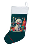 White Toy Poodle Christmas Holiday Stocking Double-Sided Print, Polyester Suede,11x18, Made in USA