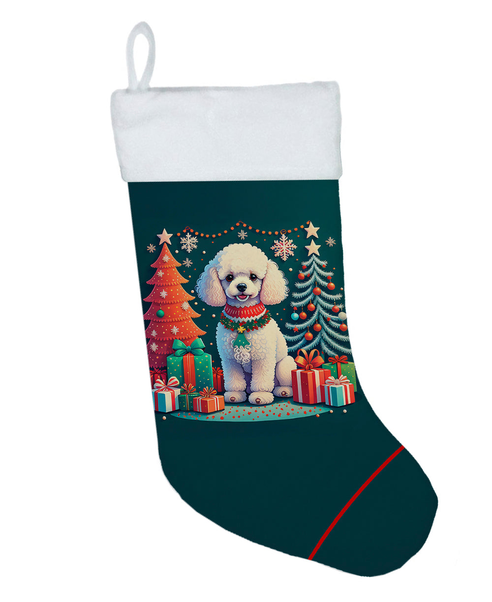 White Toy Poodle Christmas Holiday Stocking Double-Sided Print, Polyester Suede,11x18, Made in USA