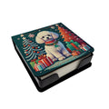 White Toy Poodle Christmas PU Leather Note Paper Holder with Artist-Designed Cover, Desk Accessory, Office Gift