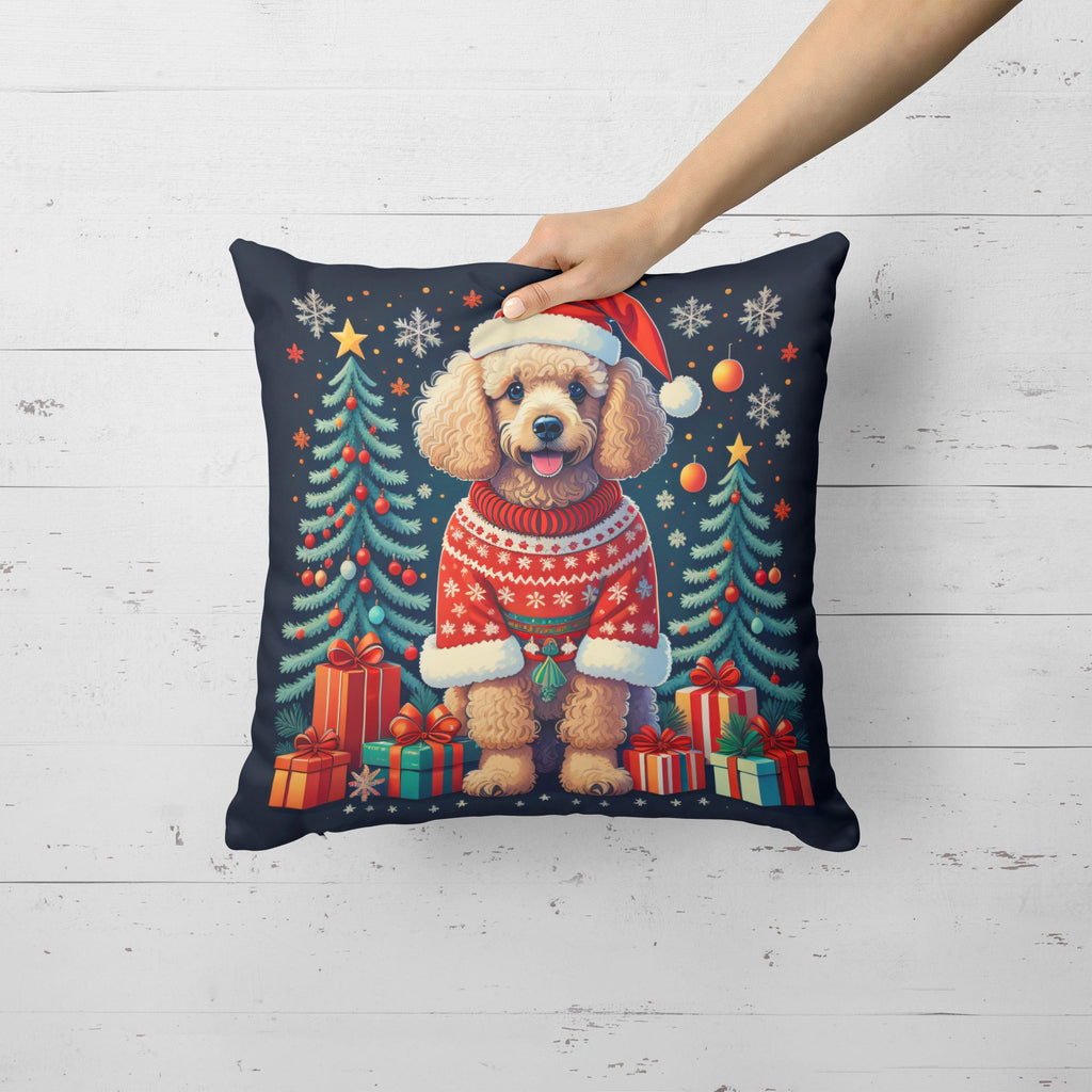 Apricot Toy Poodle Christmas Decorative Throw Pillow 14x14 Indoor Outdoor Accent Cushion, Fabric Cover with Insert for Sofa, Bed, Porch & Living Room