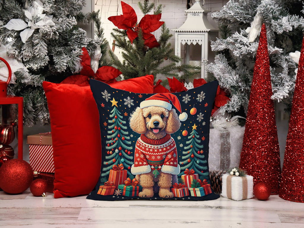 Apricot Toy Poodle Christmas Decorative Throw Pillow 18x18 Indoor Outdoor Accent Cushion, Fabric Cover with Insert for Sofa, Bed, Porch & Living Room
