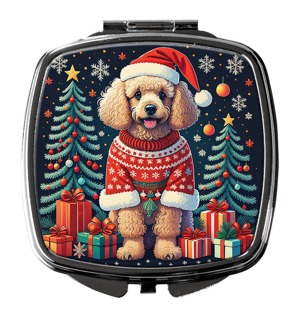 Apricot Toy Poodle Christmas Compact Mirror Decorative Travel Makeup Mirror for Women Girls Gifts Pocket Makeup Mirror Folding Handheld