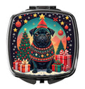 Black Pug Christmas Compact Mirror Decorative Travel Makeup Mirror for Women Girls Gifts Pocket Makeup Mirror Folding Handheld