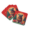 Fawn Pug Christmas Foam Coasters Set of 4 Cup Coasters for Indoor Outdoor, Tabletop Protection, Anti Slip, Mouse pad Material