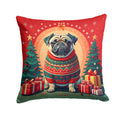 Fawn Pug Christmas Decorative Throw Pillow 14x14 Indoor Outdoor Accent Cushion, Fabric Cover with Insert for Sofa, Bed, Porch & Living Room