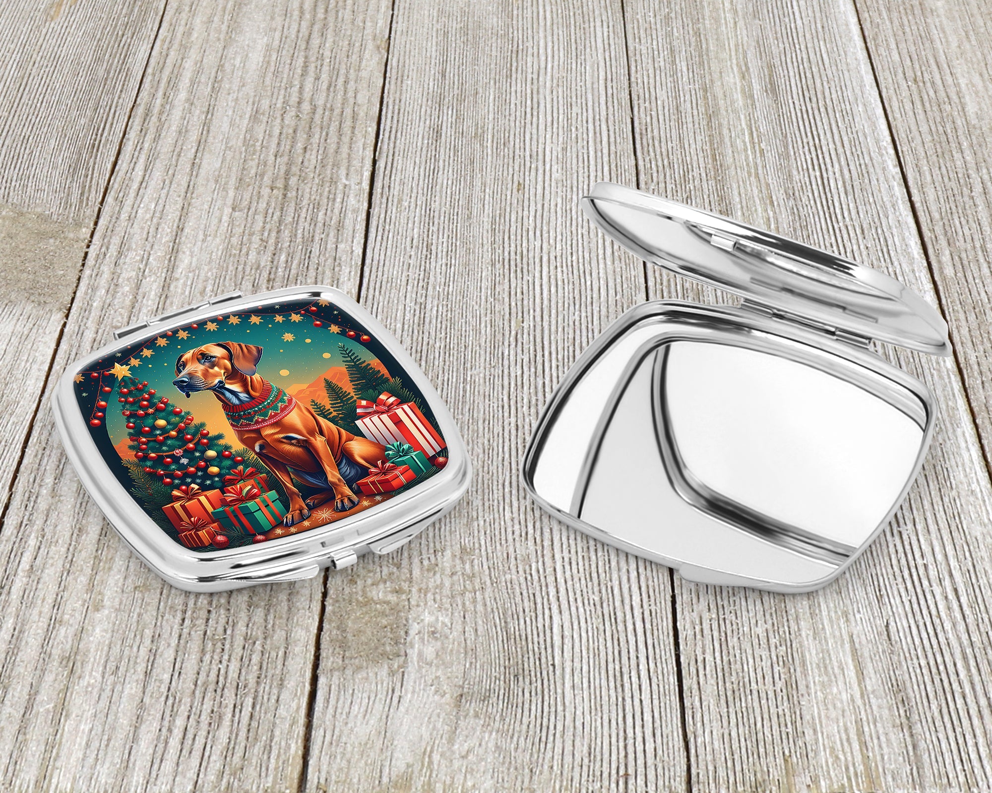 Rhodesian Ridgeback Christmas Compact Mirror Decorative Travel Makeup Mirror for Women Girls Gifts Pocket Makeup Mirror Folding Handheld