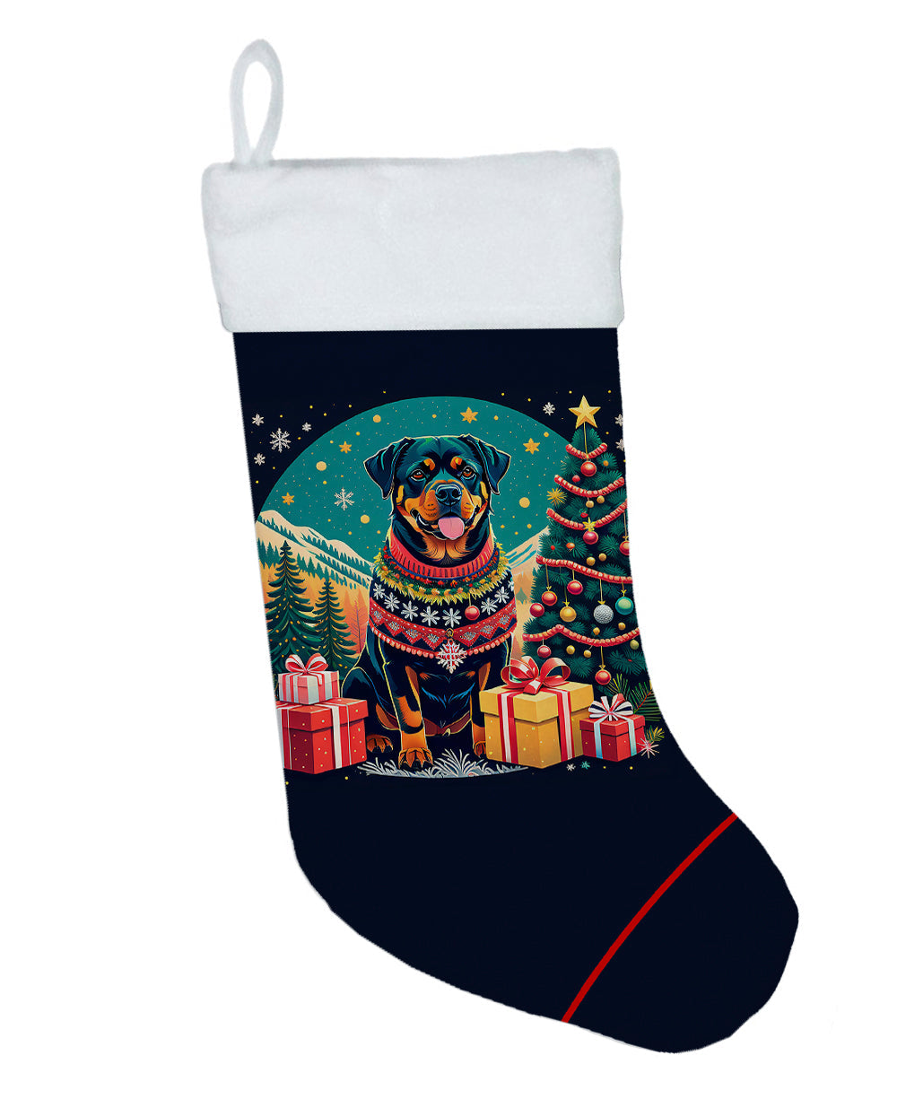 Rottweiler Christmas Holiday Stocking Double-Sided Print, Polyester Suede,11x18, Made in USA