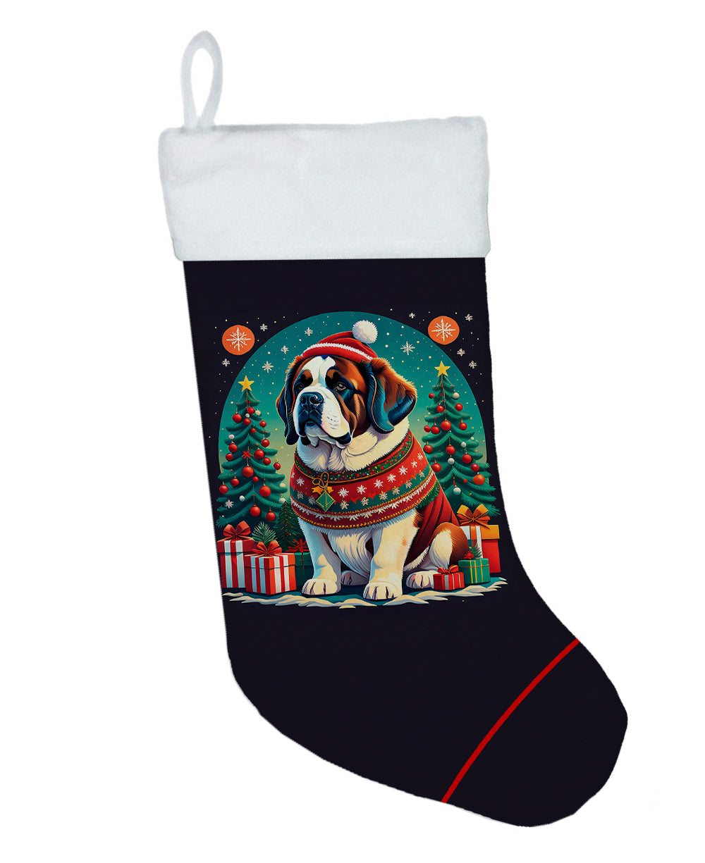 Saint Bernard Christmas Holiday Stocking Double-Sided Print, Polyester Suede,11x18, Made in USA