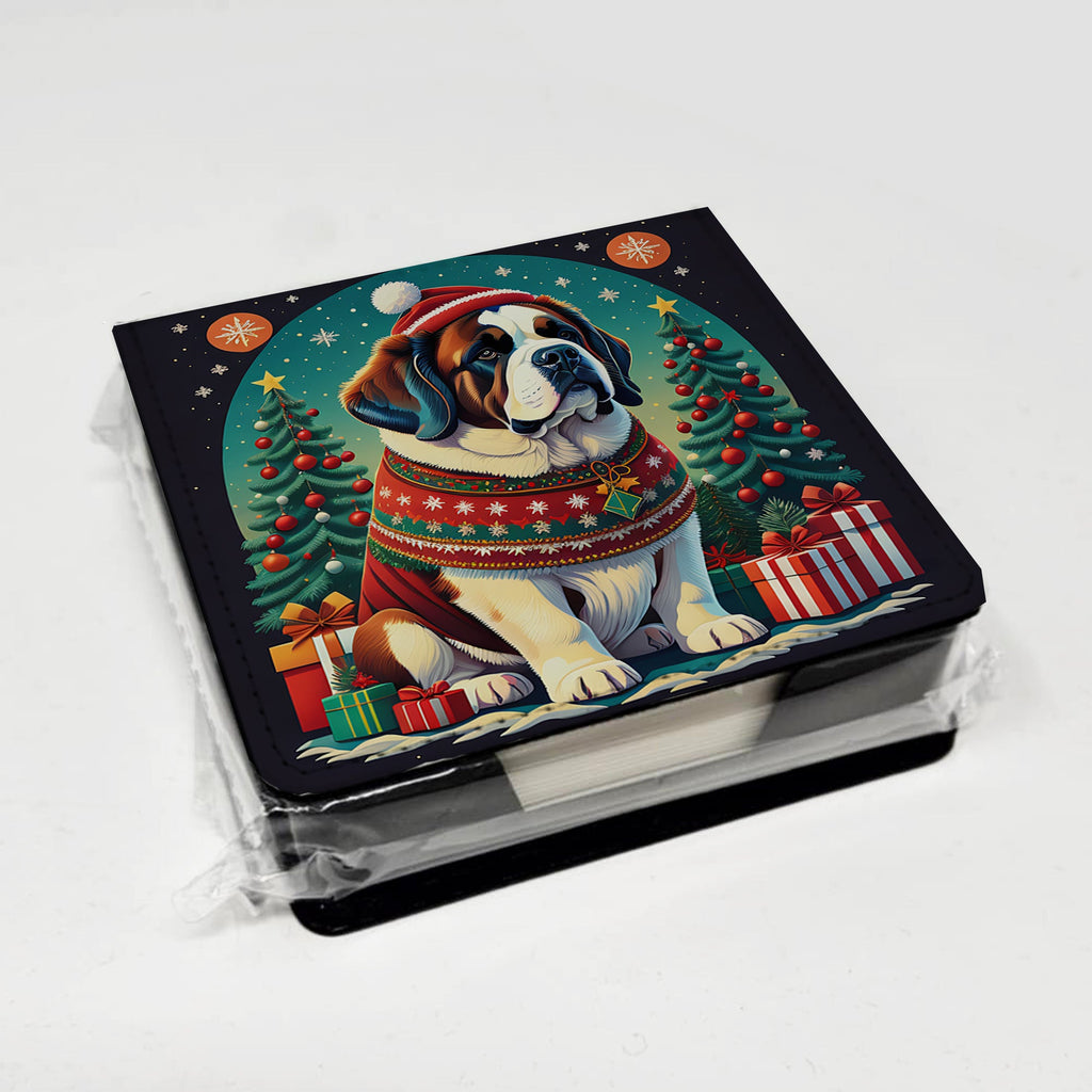 Saint Bernard Christmas PU Leather Note Paper Holder with Artist-Designed Cover, Desk Accessory, Office Gift