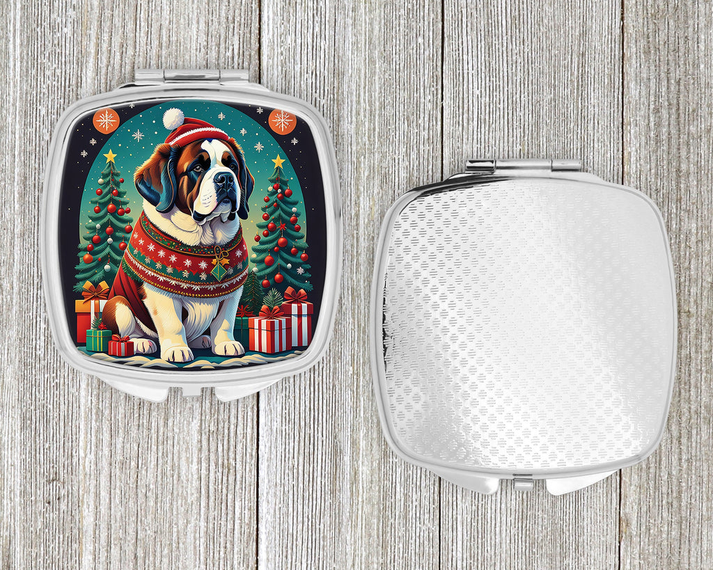 Saint Bernard Christmas Compact Mirror Decorative Travel Makeup Mirror for Women Girls Gifts Pocket Makeup Mirror Folding Handheld