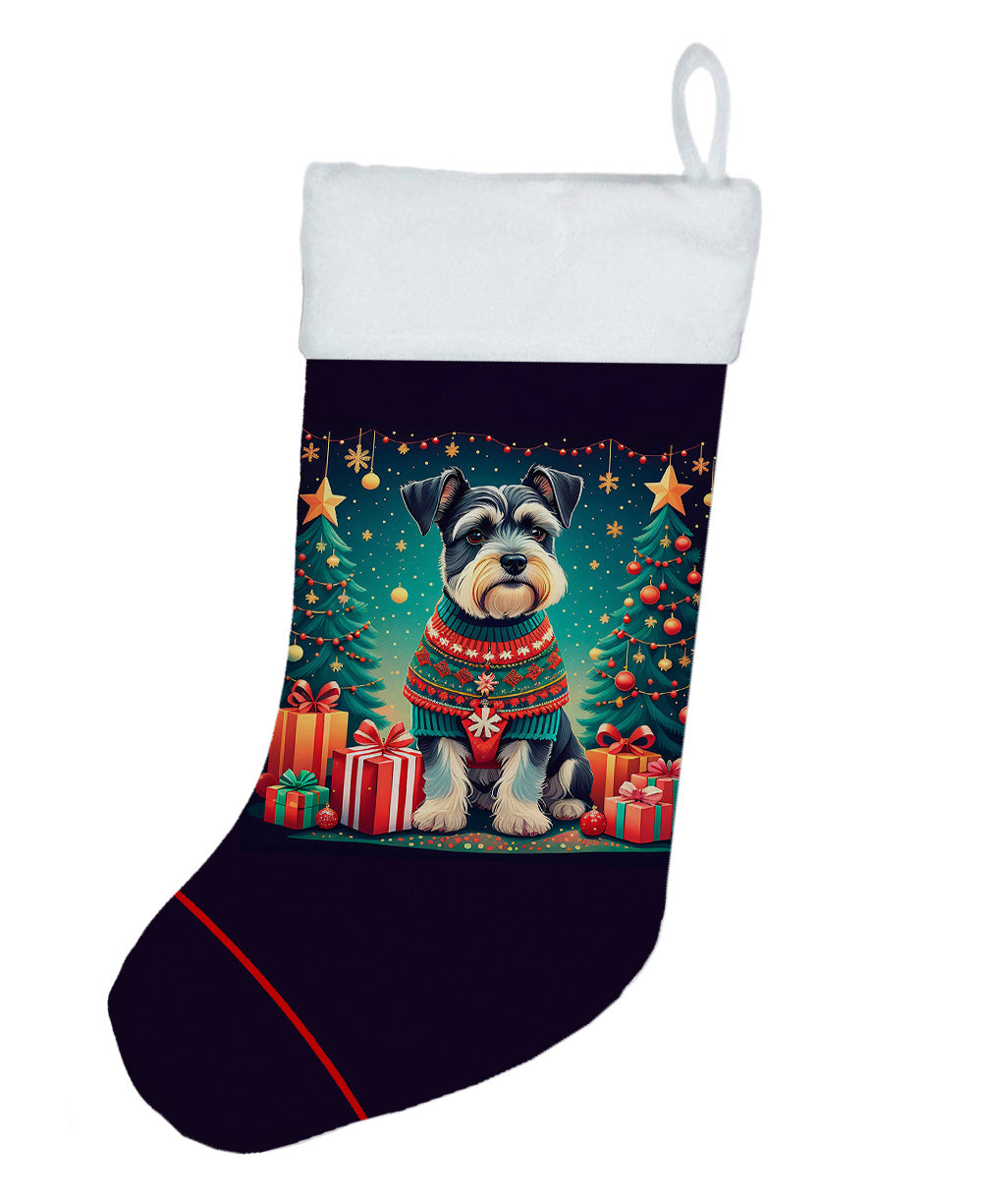Schnauzer Christmas Holiday Stocking Double-Sided Print, Polyester Suede,11x18, Made in USA