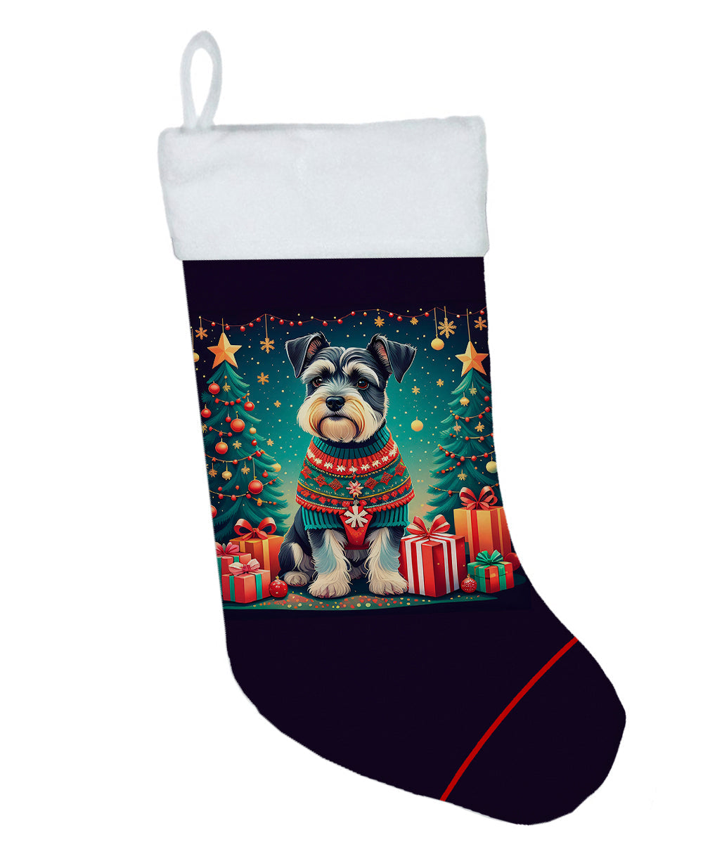 Schnauzer Christmas Holiday Stocking Double-Sided Print, Polyester Suede,11x18, Made in USA