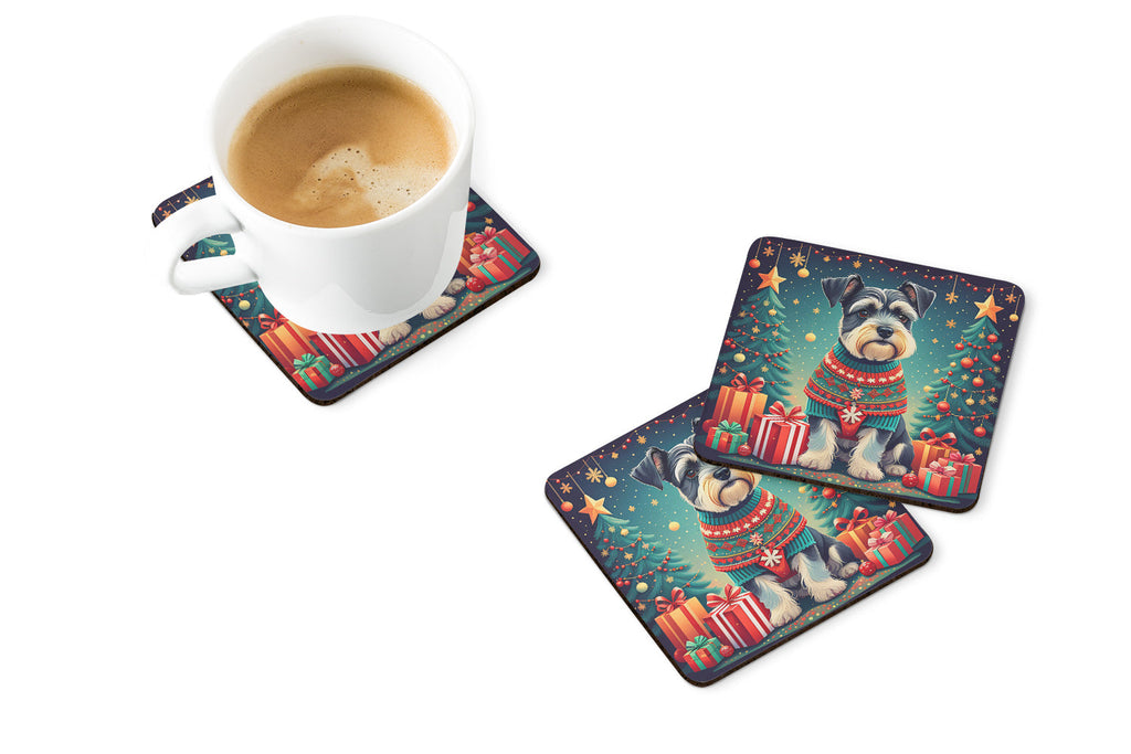 Schnauzer Christmas Foam Coasters Set of 4 Cup Coasters for Indoor Outdoor, Tabletop Protection, Anti Slip, Mouse pad Material