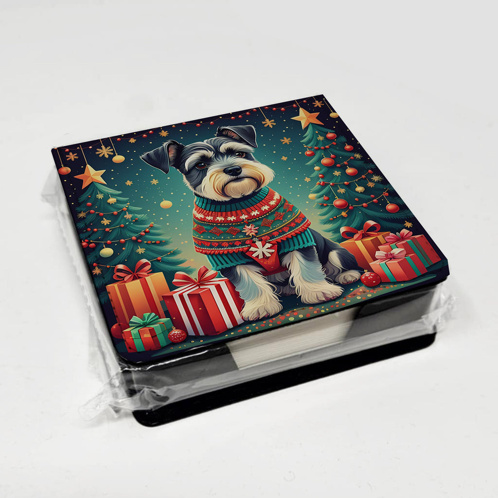 Schnauzer Christmas PU Leather Note Paper Holder with Artist-Designed Cover, Desk Accessory, Office Gift