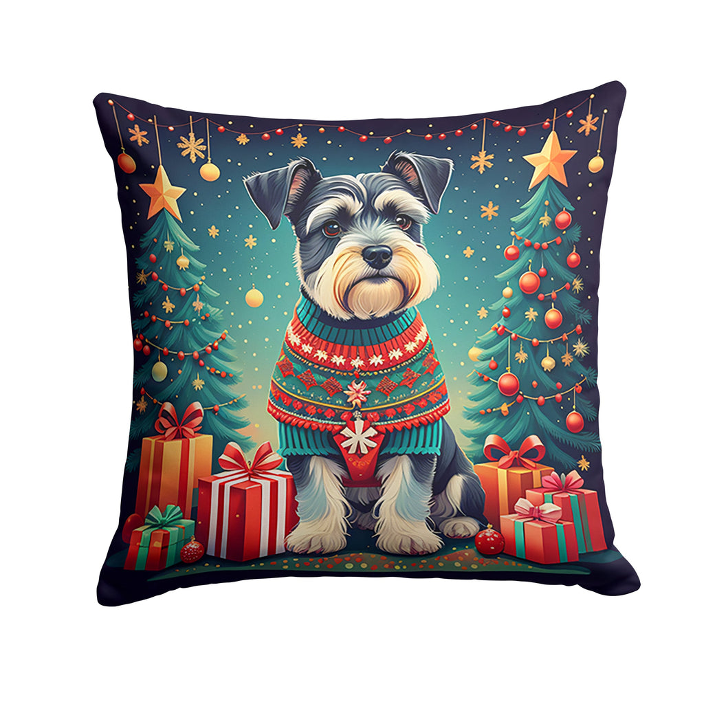 Schnauzer Christmas Decorative Throw Pillow 14x14 Indoor Outdoor Accent Cushion, Fabric Cover with Insert for Sofa, Bed, Porch & Living Room