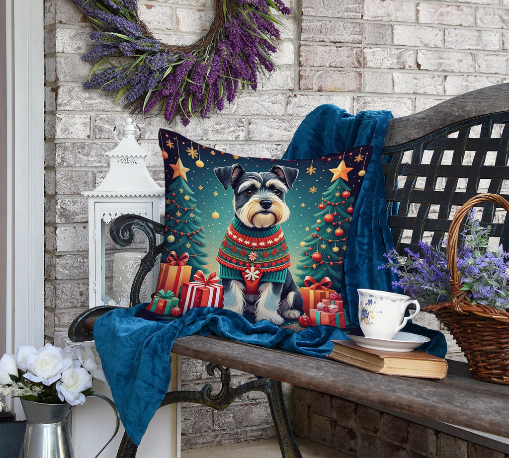 Schnauzer Christmas Decorative Throw Pillow 18x18 Indoor Outdoor Accent Cushion, Fabric Cover with Insert for Sofa, Bed, Porch & Living Room