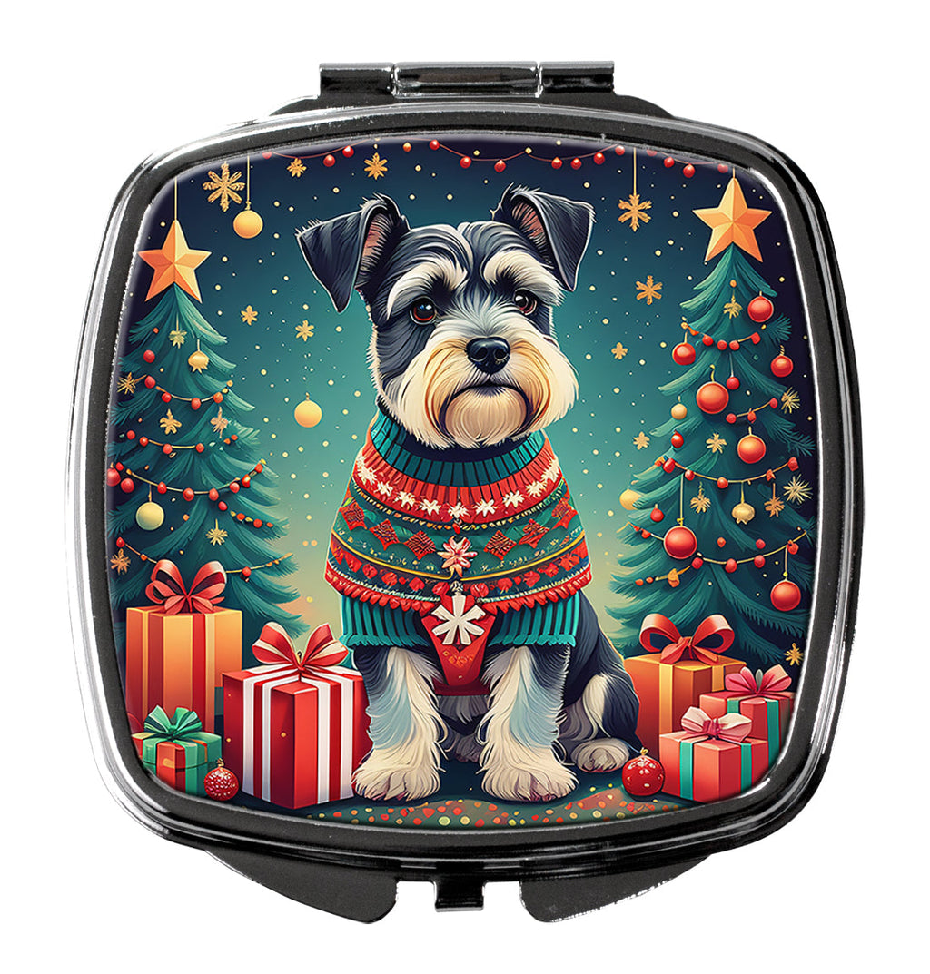 Schnauzer Christmas Compact Mirror Decorative Travel Makeup Mirror for Women Girls Gifts Pocket Makeup Mirror Folding Handheld