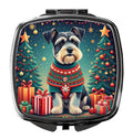 Schnauzer Christmas Compact Mirror Decorative Travel Makeup Mirror for Women Girls Gifts Pocket Makeup Mirror Folding Handheld