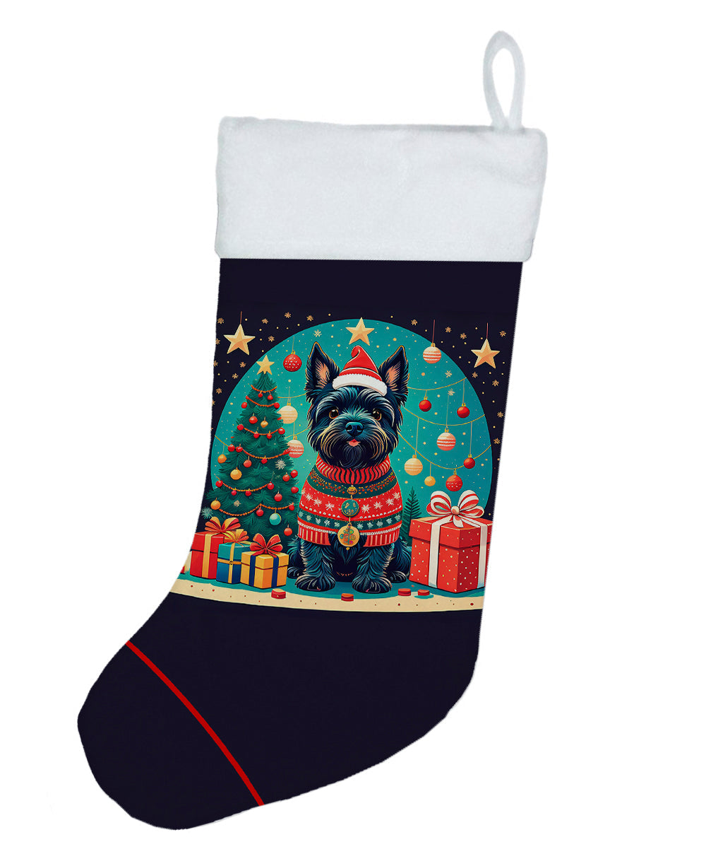 Scottish Terrier Christmas Holiday Stocking Double-Sided Print, Polyester Suede,11x18, Made in USA