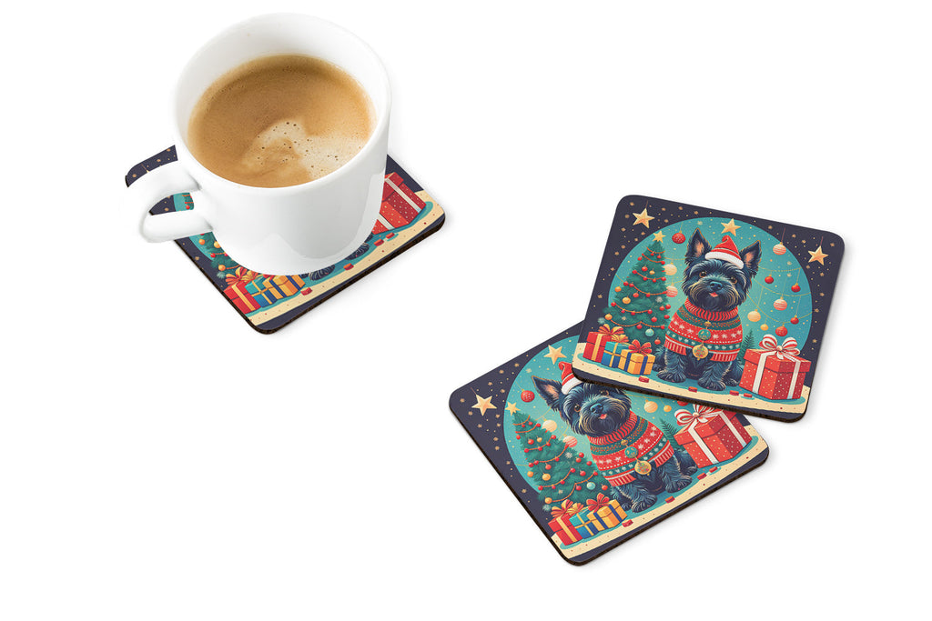 Scottish Terrier Christmas Foam Coasters Set of 4 Cup Coasters for Indoor Outdoor, Tabletop Protection, Anti Slip, Mouse pad Material