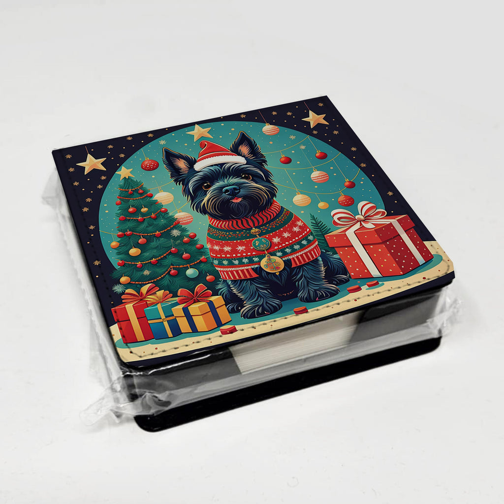 Scottish Terrier Christmas PU Leather Note Paper Holder with Artist-Designed Cover, Desk Accessory, Office Gift