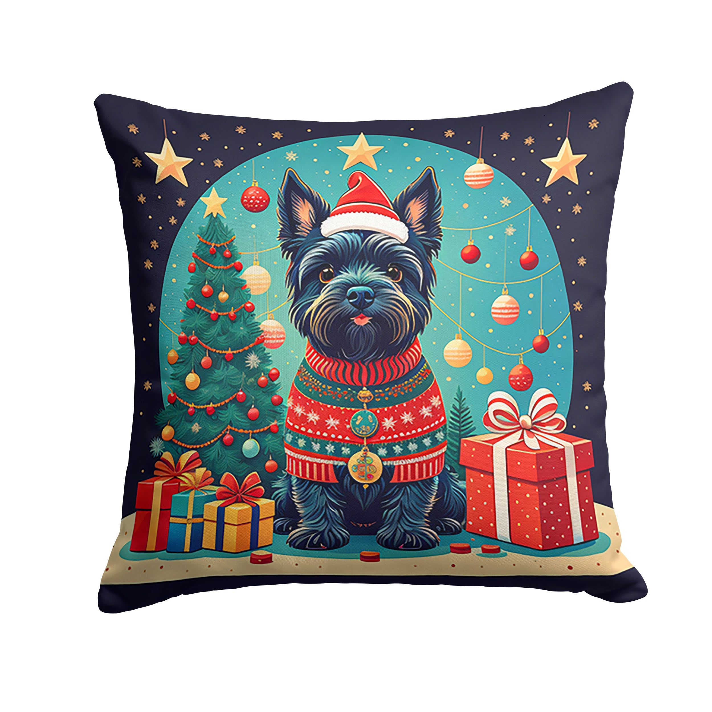 Scottish Terrier Christmas Decorative Throw Pillow 14x14 Indoor Outdoor Accent Cushion, Fabric Cover with Insert for Sofa, Bed, Porch & Living Room
