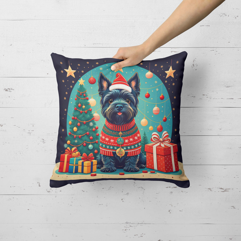 Scottish Terrier Christmas Decorative Throw Pillow 14x14 Indoor Outdoor Accent Cushion, Fabric Cover with Insert for Sofa, Bed, Porch & Living Room