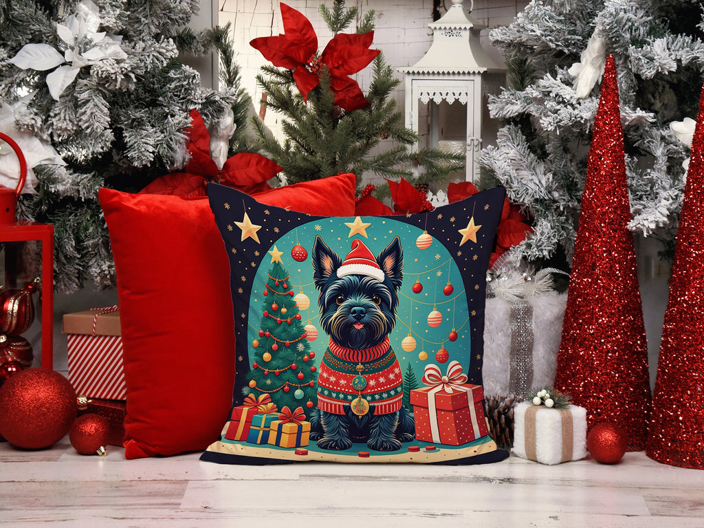 Scottish Terrier Christmas Decorative Throw Pillow 14x14 Indoor Outdoor Accent Cushion, Fabric Cover with Insert for Sofa, Bed, Porch & Living Room