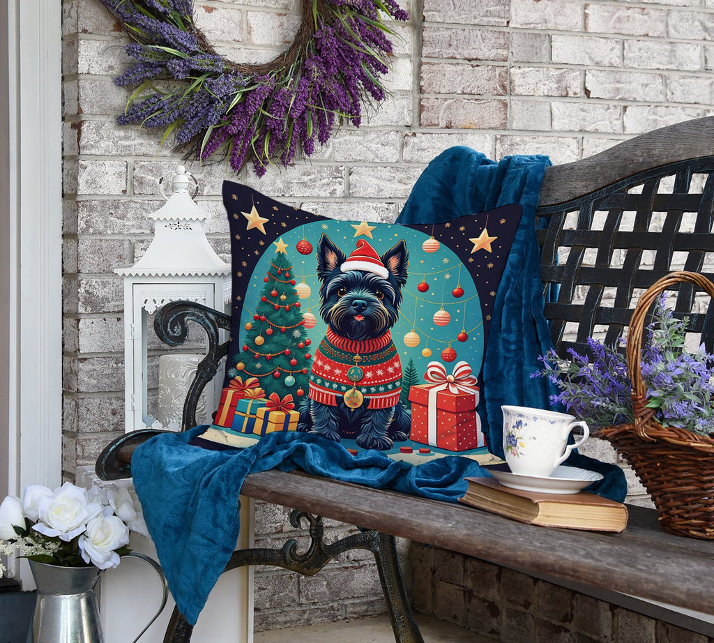 Scottish Terrier Christmas Decorative Throw Pillow 18x18 Indoor Outdoor Accent Cushion, Fabric Cover with Insert for Sofa, Bed, Porch & Living Room