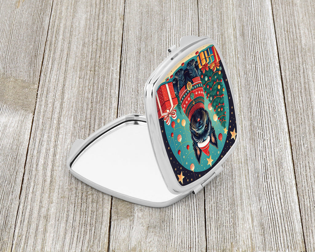 Scottish Terrier Christmas Compact Mirror Decorative Travel Makeup Mirror for Women Girls Gifts Pocket Makeup Mirror Folding Handheld