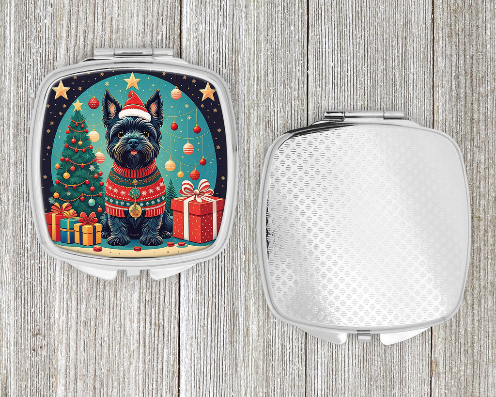 Scottish Terrier Christmas Compact Mirror Decorative Travel Makeup Mirror for Women Girls Gifts Pocket Makeup Mirror Folding Handheld