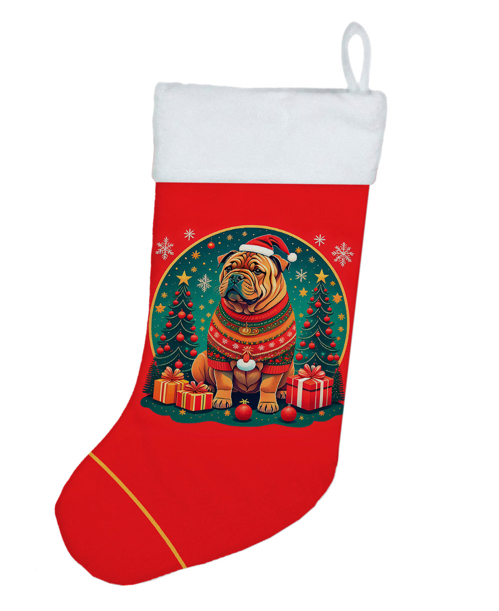 Shar Pei Christmas Holiday Stocking Double-Sided Print, Polyester Suede,11x18, Made in USA