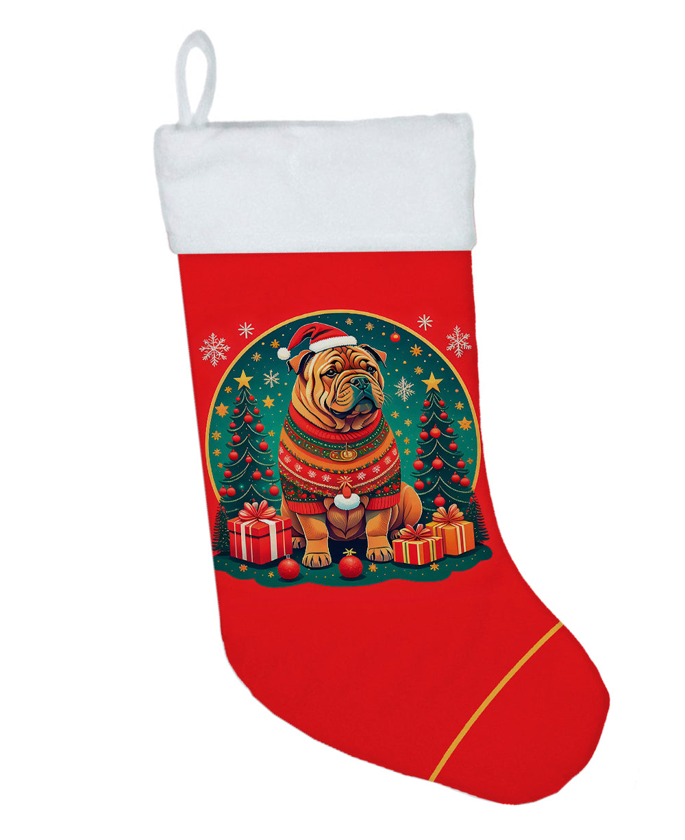 Shar Pei Christmas Holiday Stocking Double-Sided Print, Polyester Suede,11x18, Made in USA