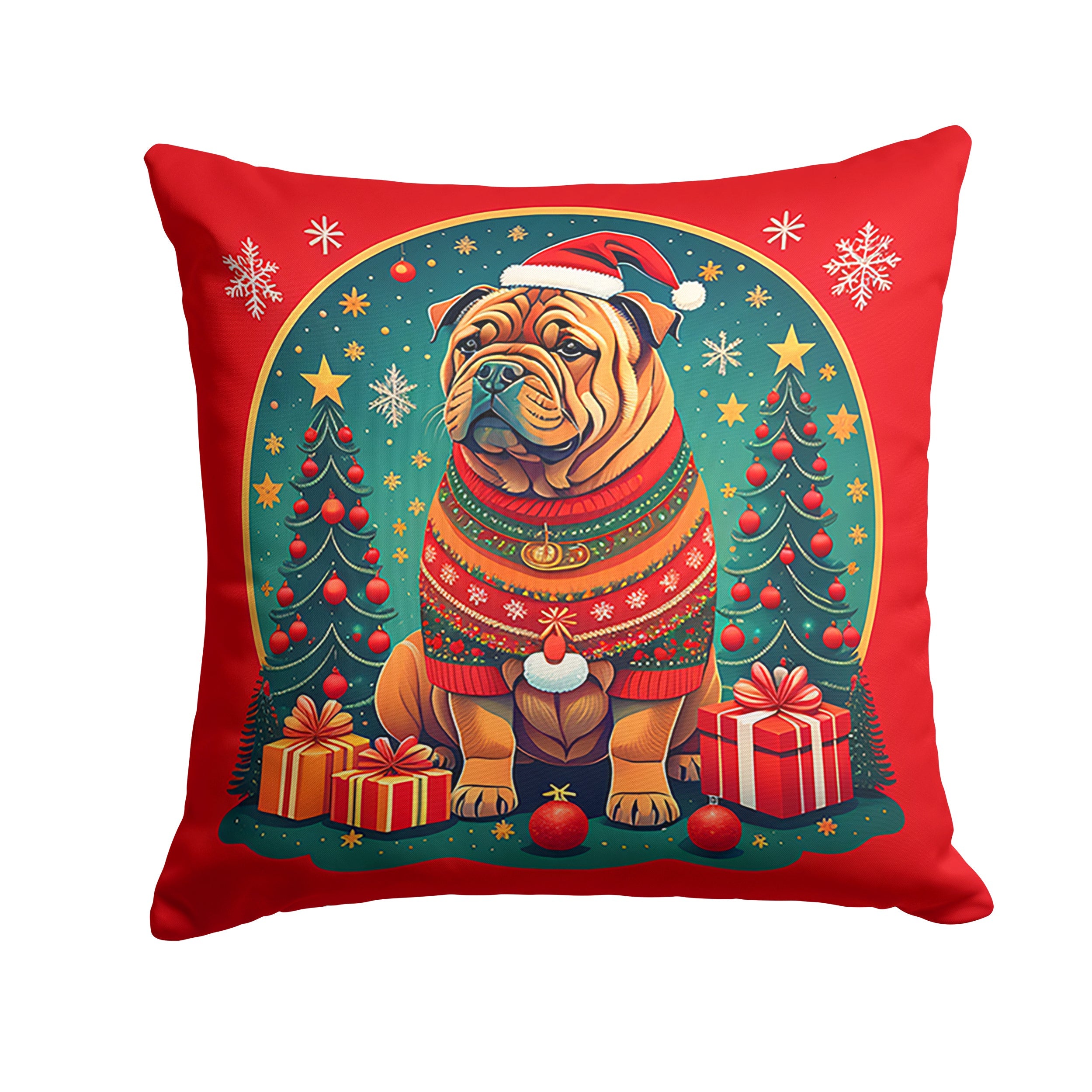 Shar Pei Christmas Decorative Throw Pillow 18x18 Indoor Outdoor Accent Cushion, Fabric Cover with Insert for Sofa, Bed, Porch & Living Room